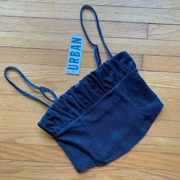 NWT UO Navy Blue Ruched Velvet Cami size S - Picture 2 of 6